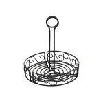 Winco WBKH-7R Round Wire Condiment Caddy with Handle, Black, 7-1/2(w) x 7-1/3(d) x 9(h) inch