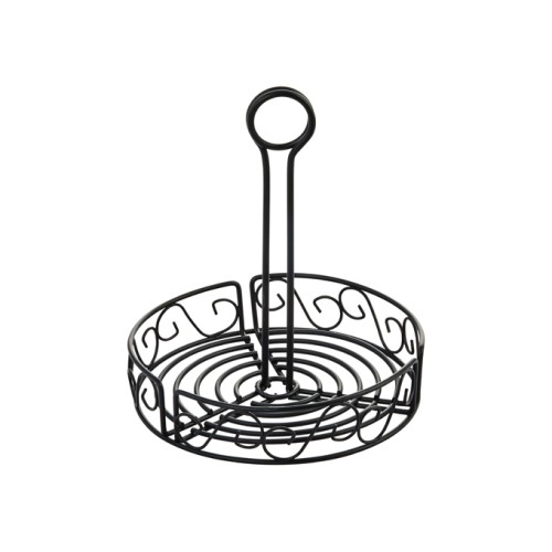 Winco WBKH-7R Round Wire Condiment Caddy with Handle, Black, 7-1/2(w) x 7-1/3(d) x 9(h) inch