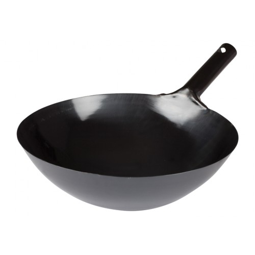 Winco WOK-36 16 inch Black Carbon Steel Round Wok, 1.2mm Thickness