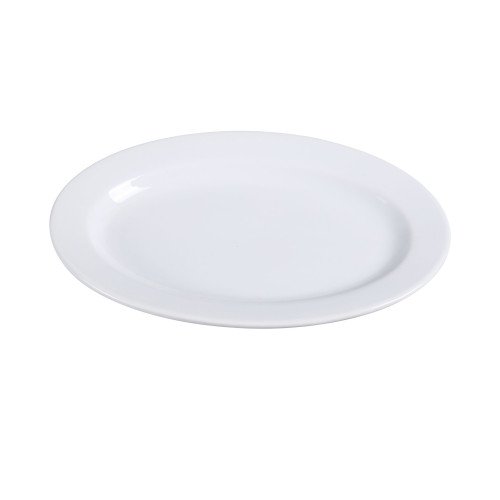Yanco AC-13 Abco Plate, Oval, Porcelain, Rolled Edge, Wide Rim, Super White, 12(w) x 8(d) x 1-1/4(h) inch, 12 each