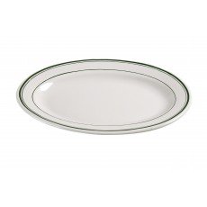 Yanco GB-12 Green Band Platter, Oval, American White, Ceramic, 10-3/8(w) x 7-1/2(d) x 1-1/4(h) inch, 24 each