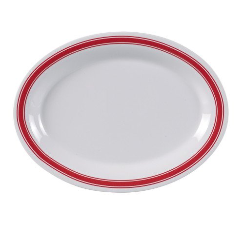 Yanco HS-209 Houston Platter, Oval, Melamine, Red band/White, 24 each