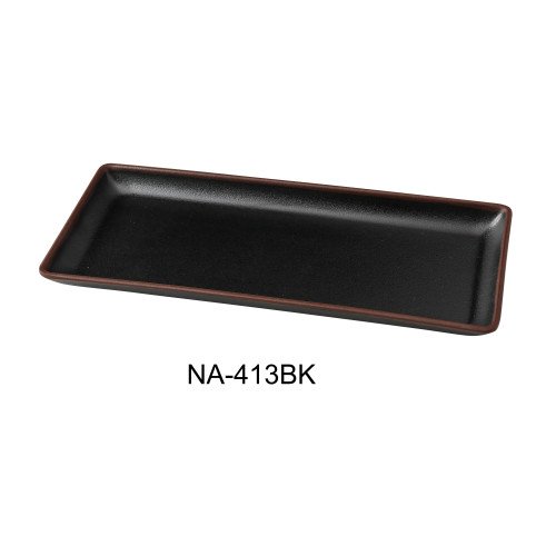 Yanco NA-413BK Natural Art Sushi/Display Plates, Rectangular, Melamine, Black, 13(w) x 5-3/4(d) x 1(h) inch, 24 each