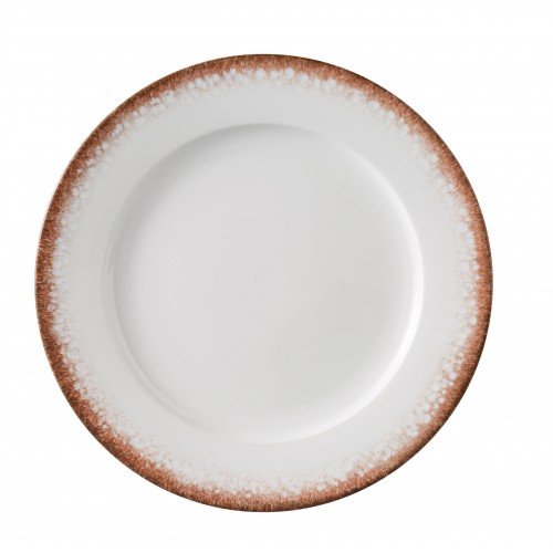 Yanco PR-112 Porto Dinner Plates, Round, Porcelain, White/Brown, 12.25(w) x 12.25(d) x 1.125(h) inch - 12 each