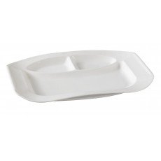 Yanco PS-2012 Piscataway Rectangular 3-Compartment Plates, 12 inch, Bone White Porcelain - 12 each