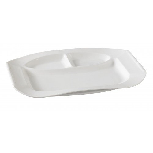 Yanco PS-2012 Piscataway Rectangular 3-Compartment Plates, 12 inch, Bone White Porcelain - 12 each