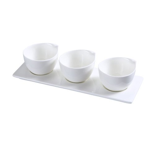 Yanco PS-722 Piscataway Tasting Cup Set, (3)3 inch Cup(s) with 4oz each, Porcelain, White, Vitrified Glaze, 10-1/2(w) x 3-1/2(d) x 2-1/4(h) inch Tray, 12 each