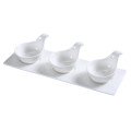 Yanco PS-723 Piscataway Spoon Set, (3)3-1/4 inch Spoon(s) with 4oz each, Porcelain, White, Vitrified Glaze, 13-1/2(w) x 4-1/2(d) x 2-3/4(h) inch Tray, 12 each