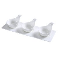 Yanco PS-723 Piscataway Spoon Set, (3)3-1/4 inch Spoon(s) with 4oz each, Porcelain, White, Vitrified Glaze, 13-1/2(w) x 4-1/2(d) x 2-3/4(h) inch Tray, 12 each