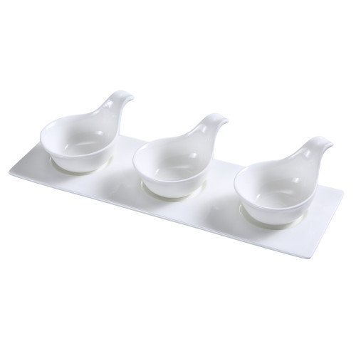 Yanco PS-723 Piscataway Spoon Set, (3)3-1/4 inch Spoon(s) with 4oz each, Porcelain, White, Vitrified Glaze, 13-1/2(w) x 4-1/2(d) x 2-3/4(h) inch Tray, 12 each