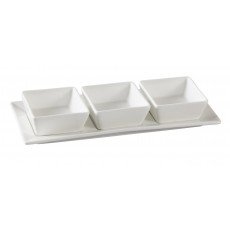 Yanco PS-724 Piscataway Bowl Set, (3)3 inch Square Bowl(s) with 3oz each, Porcelain, White, 11(w) x 4-1/2d) x 1-1/2(h) inch Tray, 12 each