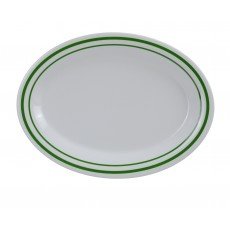 Yanco PT-2121 Pine Tree Platter, Oval, Melamine, Green Band/Beige, 12 each