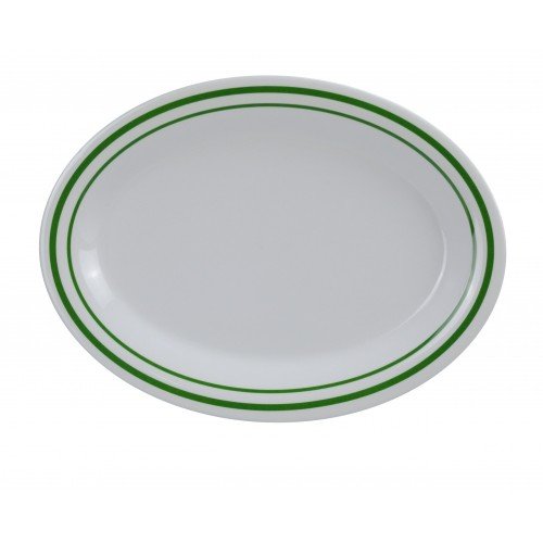 Yanco PT-2121 Pine Tree Platter, Oval, Melamine, Green Band/Beige, 12 each