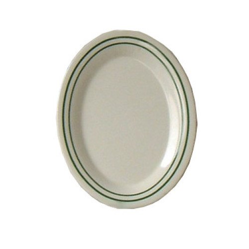 Yanco PT-2121 Pine Tree Platter, Oval, Melamine, Green Band/Beige, 12 each