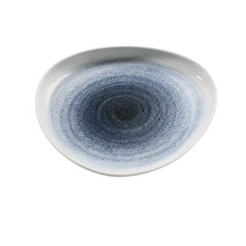 Yanco UN-309 Universe Plate, Triangle, Porcelain, White/Blue, Glazed, 9(w) x 8-1/2(d) x 1-1/4(h) Inch, 24 each