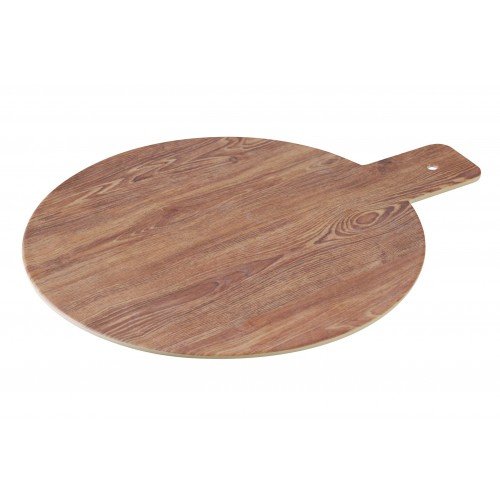 Yanco WD-109 Wooden Serving Tray, Round, Handle, Melamine with Wood Look, Brown, 24 each